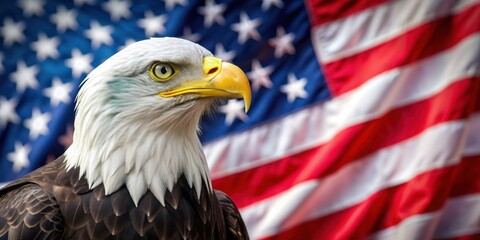 American bald eagle proudly displaying the American flag , patriotism, national symbol, wildlife, independence, majestic, freedom