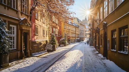 Naklejka premium Snowy Prague Old Town