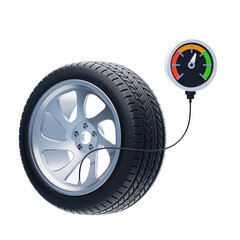 Obraz premium 3D Car Tire with Pressure Gauge for Monitoring Air Pressure