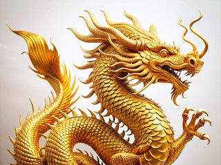 Naklejka premium Golden Dragon Silhouette on White Background - Majestic Mythical Creature Art