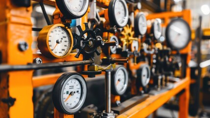 Industrial Gauges and Machine Parts on an Orange Framework