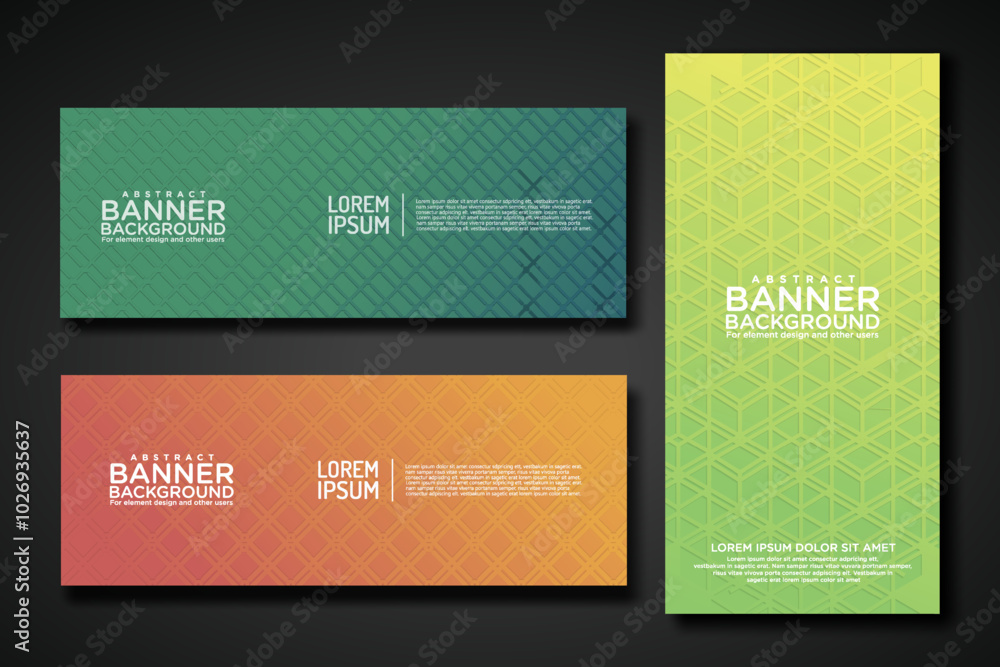 Poster set banner backgrounds with modern geometric lines textured pattern and colorful dynamic gradation