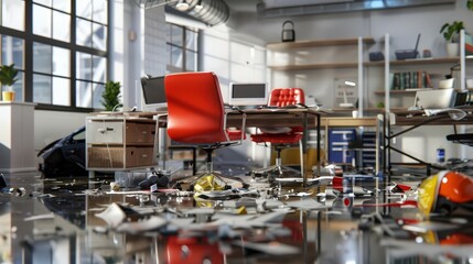 Create detailed 3D renders of workplace accidents, illustrating the importance of safety regulations and protocols