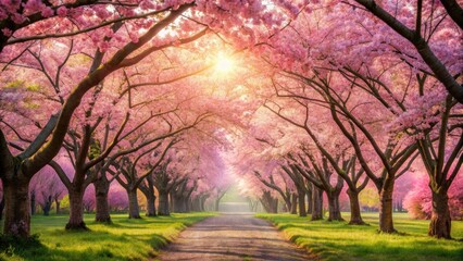 Enchanting cherry blossom garden in spring octane, cherry blossom, garden, spring, flowers, trees, pink, petals, serene