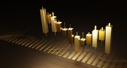 Obraz premium Golden Candlestick on Gold Dark Background, Illuminating Financial Analysis and Trading Success