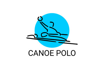 canoe polo vector line icon. play polo by paddling a canoe. sport pictogram illustration.