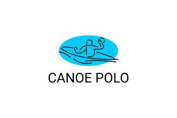 canoe polo vector line icon. play polo by paddling a canoe. sport pictogram illustration.
