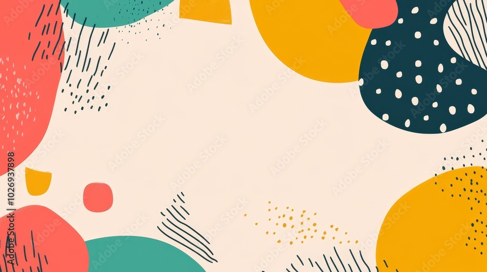 Poster abstract design featuring colorful shapes and patterns on a light background.