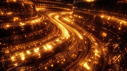 A breathtaking fusion of glowing light trails and musical notes, representing the energy and flow of a symphony's melody in motion.