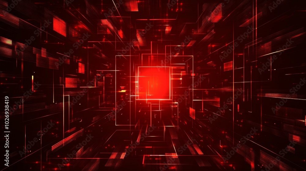 Aufkleber a vibrant abstract representation of a digital space with red glowing lines and a central focus.