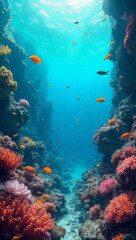 Naklejka premium Underwater Coral Reef: Tropical Fish and Marine Life