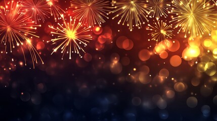 Obraz premium A vibrant display of fireworks against a blurred bokeh background, celebrating a festive occasion.