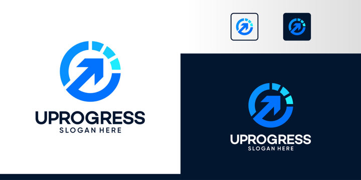 Modern circle progress logo logo design. Growth arrow logo design graphic icon vector. Symbols for business investment, marketing, finance and management companies.