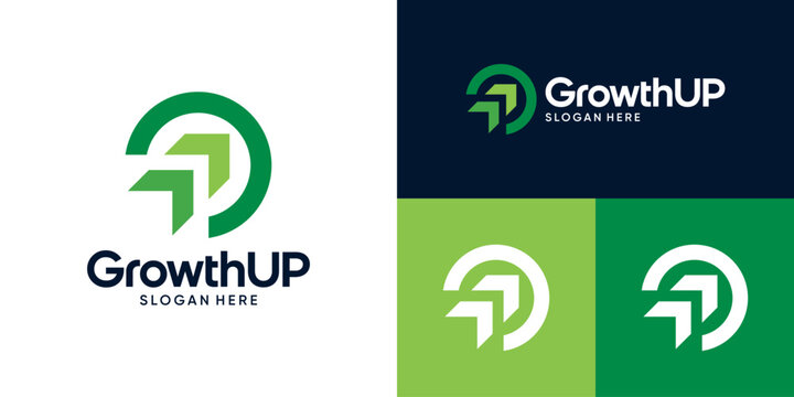 Modern Growth Up logo design. Arrow logo design graphic icon vector. Symbols for business investment, marketing, finance and management companies.