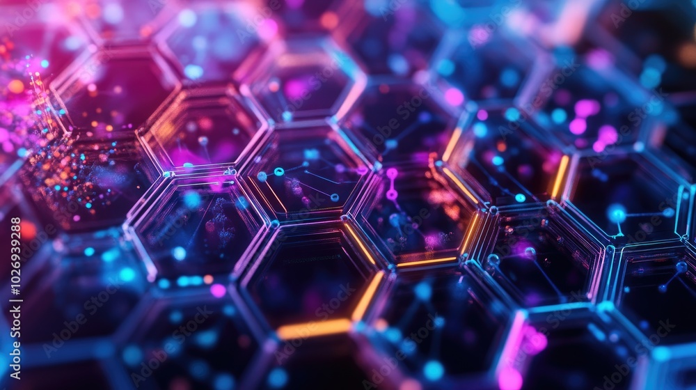 Aufkleber a futuristic design of hexagonal shapes intertwined with colorful genetic sequences and molecular di