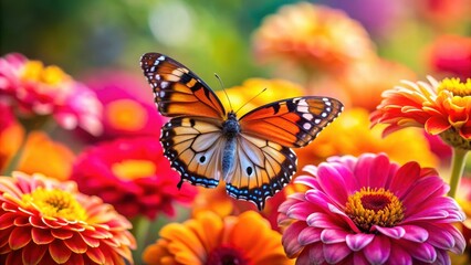 Obraz premium Butterfly resting delicately on vibrant flower petals, butterfly, flower, nature, vibrant, colorful, delicate, pollination