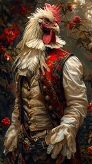 Fototapeta premium Rooster in a Red Vest - Surreal Animal Portrait