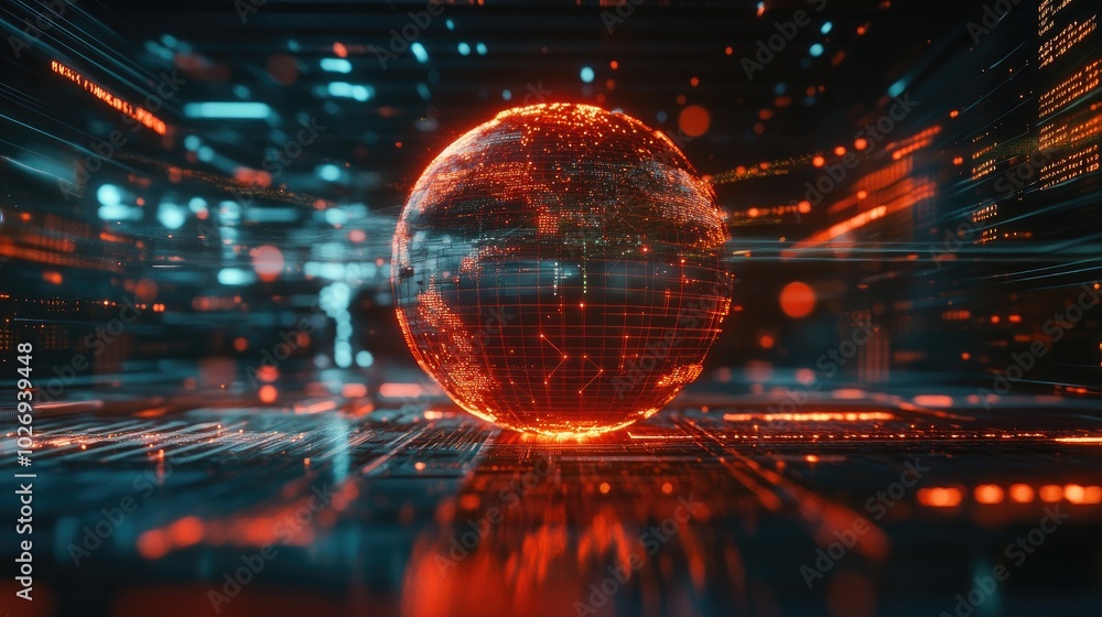Aufkleber a futuristic globe glows with digital energy, as data streams and lines flow around it, illustrating