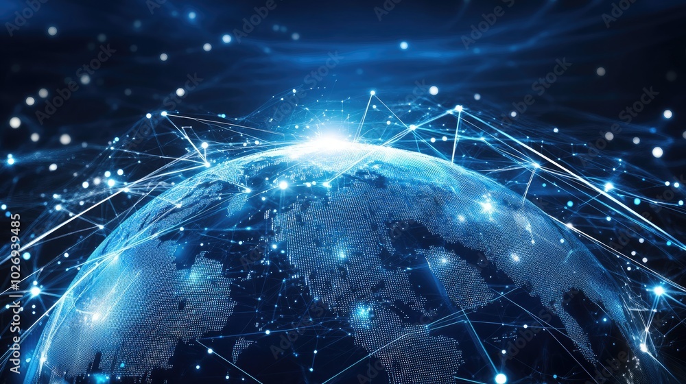 Poster a futuristic globe with glowing data lines flowing across it, illustrating the power of global conne