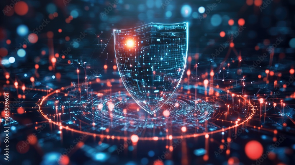 Aufkleber a futuristic shield floats above a digital network, symbolizing secure data transmission and the str