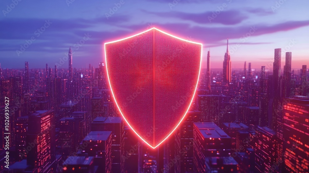 Aufkleber a futuristic shield floats above a digital network, symbolizing secure data transmission and the str