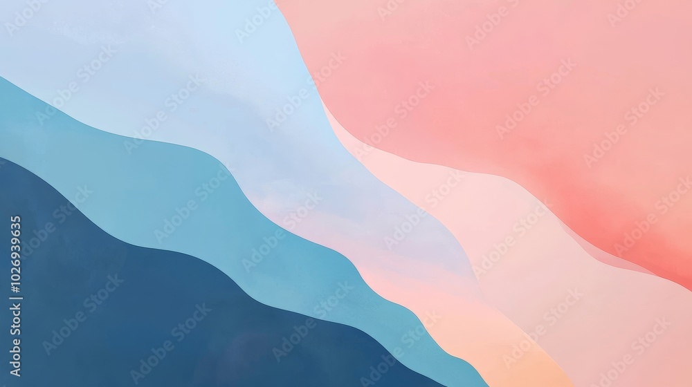 Poster abstract wavy pattern in soft pastel colors, evoking a calming and serene atmosphere.