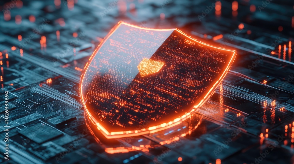 Aufkleber a futuristic shield with glowing edges encircles a digital network, symbolizing protection, cybersec