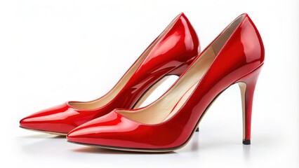 Red high heels shoes with shiny patent leather and pointed toe , fashion, footwear, stiletto, elegance, glamour, feminine