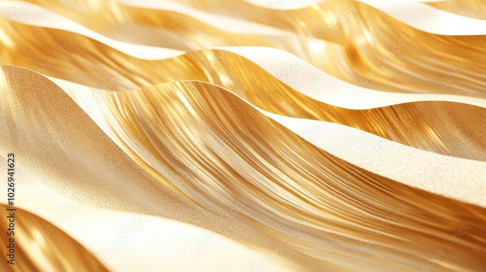Poster a stunning display of golden waves flowing across a digital landscape, light bouncing off each wave,