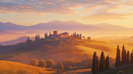 Enchanting Tuscan Sunrise: A Dreamlike Landscape Awakens