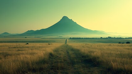 Serene Landscape with a Single Mountain View