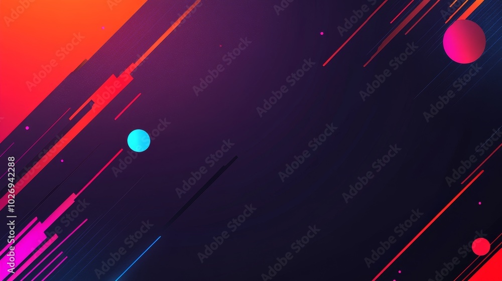 Poster a vibrant abstract digital background with colorful orbs and dynamic lines.