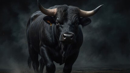 Naklejka premium A powerful bull surveys its territory, its thick fur and massive horns a testament to its strength