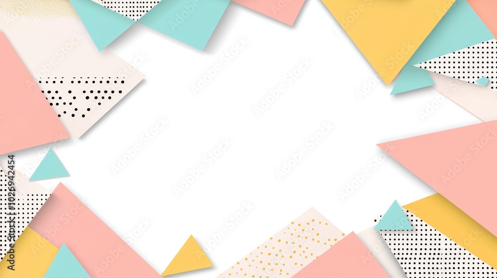 Poster a colorful geometric frame with pastel triangles and patterns, designed for creative projects.