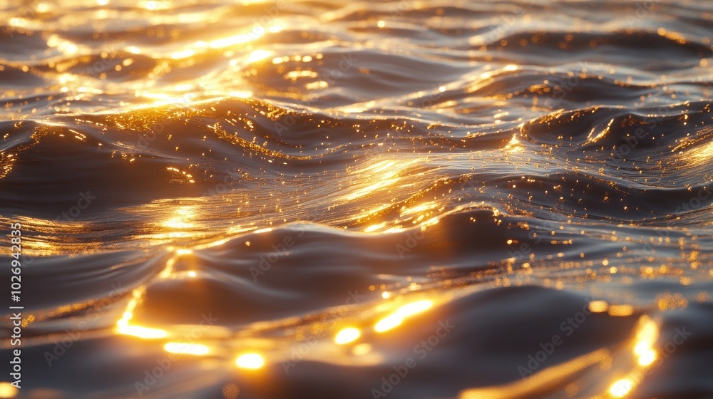 Poster mesmerizing golden waves flow through a textured digital landscape, reflecting light in a way that c