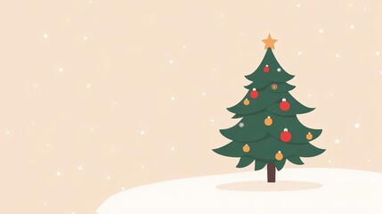 A simple, festive illustration of a decorated Christmas tree against a soft, snowy background.