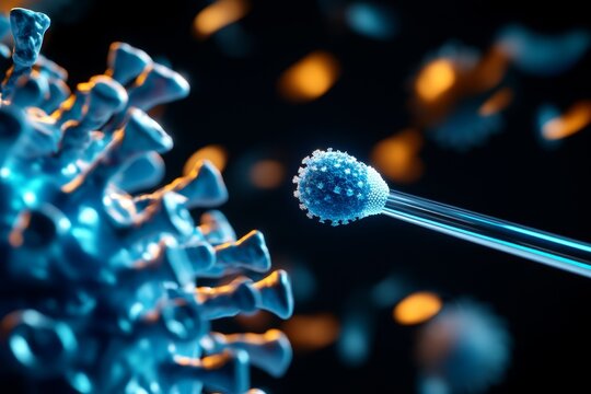 Hyper-realistic depiction of a COVID-19 testing swab, showing the fine texture of the swab and the precision of the medical procedure in vivid detail