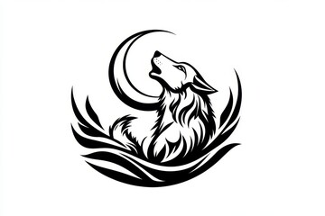 Minimalist illustration of a lone wolf howling at the moon, with a simple, bold outline of the wolf and the moon, evoking the power and solitude of nature