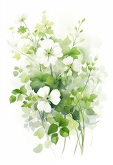 柔らかな緑と白の繊細な水彩画の花のアレンジメント