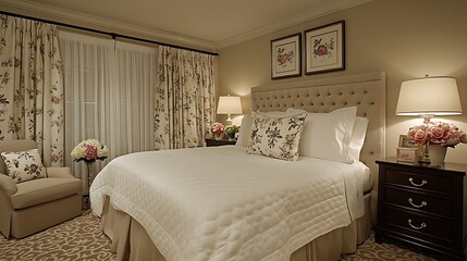 Fototapeta premium Cozy and Inviting Bedroom with Soft Linens