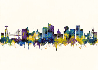 Fototapeta premium Lisbon City Skyline. Cityscape Skyscraper Buildings Landscape City Architecture Business View Building Corporate Abstract Landmarks Travel Downtown Background Modern Art