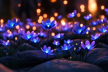 Winter Aconite blooming in a magical garden, where the flowers seem to float in mid-air, glowing softly as they sway gently in an ethereal breeze