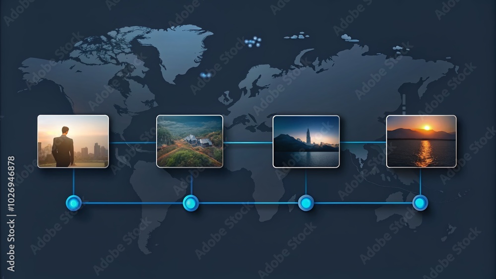 Poster Horizontal Timeline Infographic with Five Opaque Dark Rounded Rectangles for Process Visualization