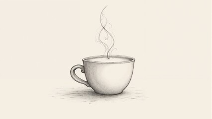 Sketch of a steaming cup of hot milk with delicate swirls rising above