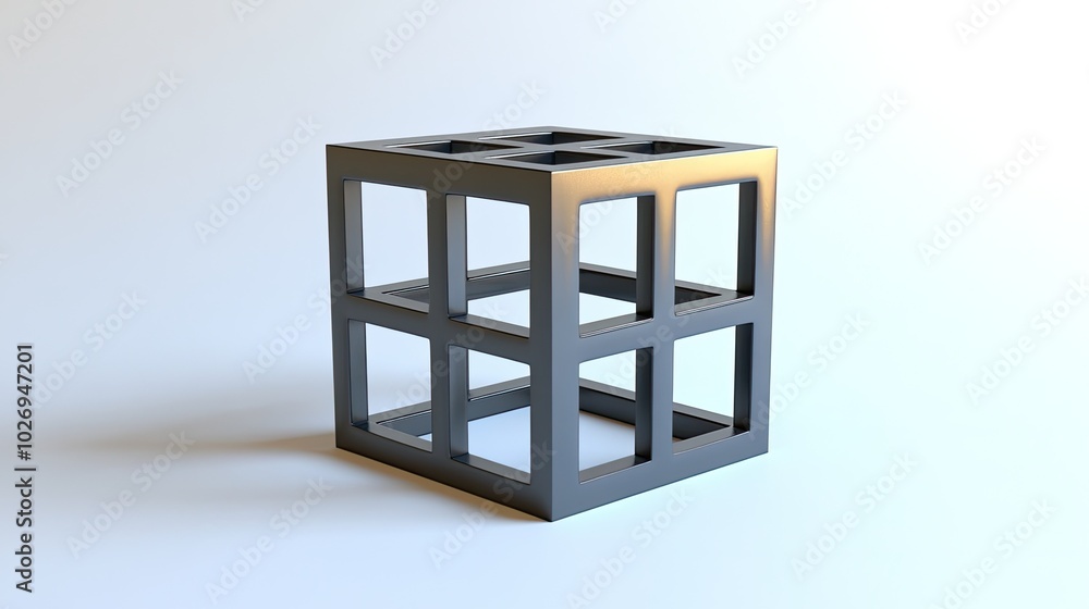 Poster a metallic cube frame with an inner grid pattern