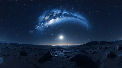 Seamless hdri panorama of night sky with 360 degree view of moon