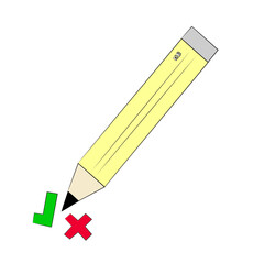 Picture of a pencil writing correctly and writing incorrectly Use as an illustration