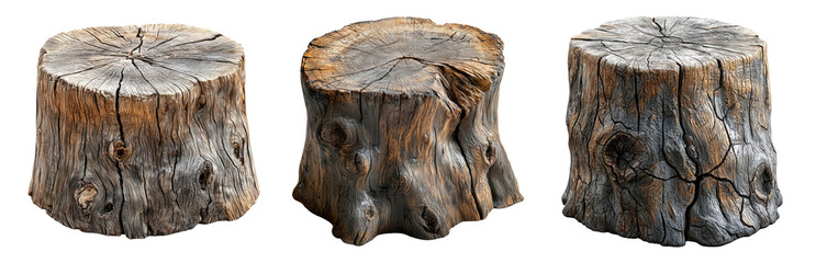 Rustic Wooden Stumps for Natural Decor and Crafts Isolated on Transparent Background