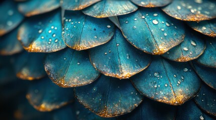 Obraz premium Iridescent turquoise scales shimmer with golden flecks, capturing the enchanting beauty of nature’s intricate patterns.
