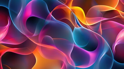 Obraz premium A colorful 3D digital wallpaper featuring overlapping translucent shapes and glowing elements, creating depth.